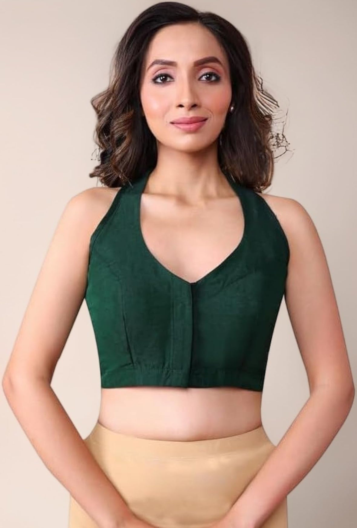 Green halter neck blouse