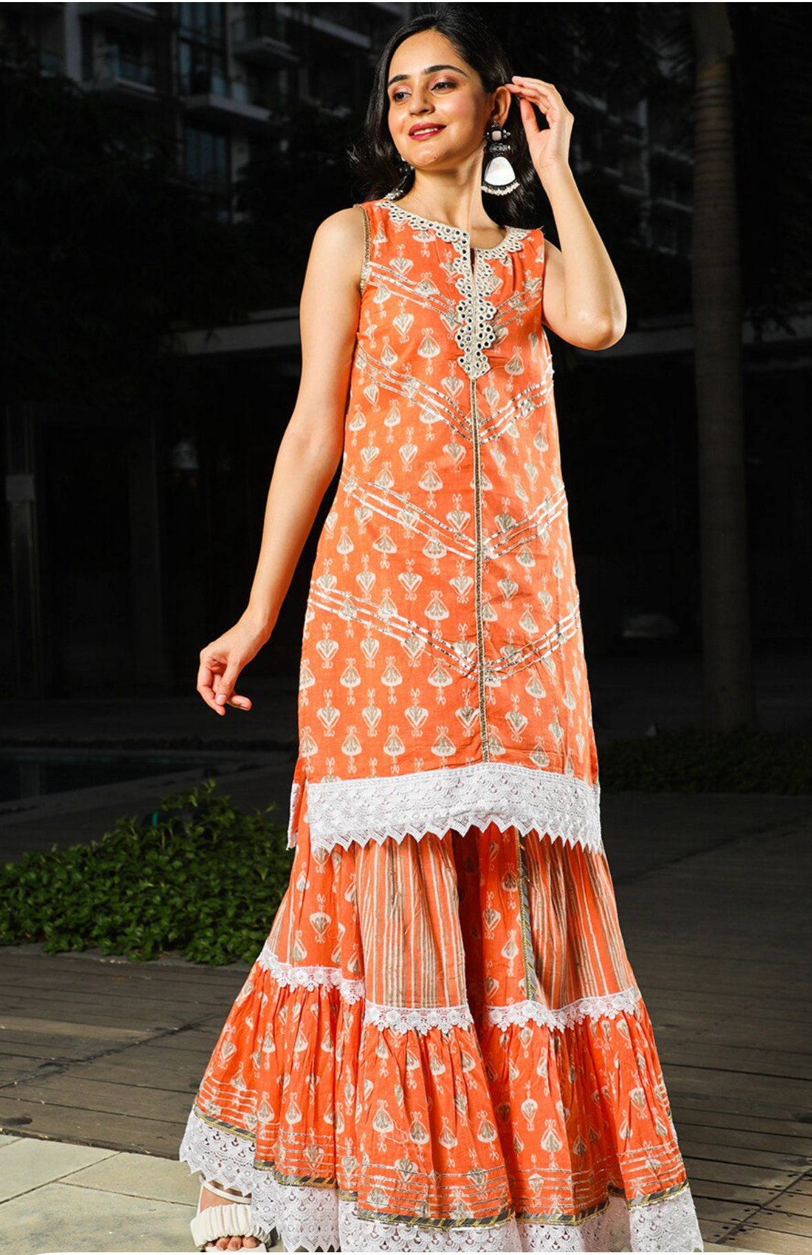 3 piece cotton Sharara suit