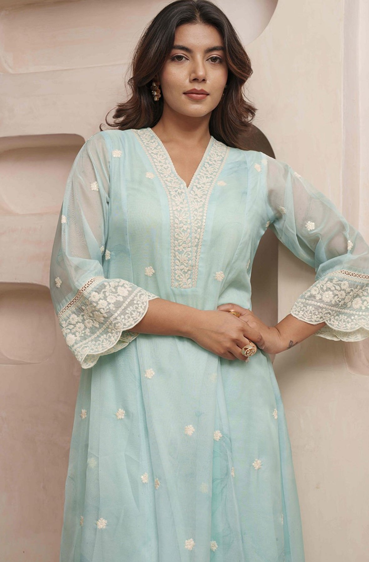 Women's Cotton & organza  Anarkali