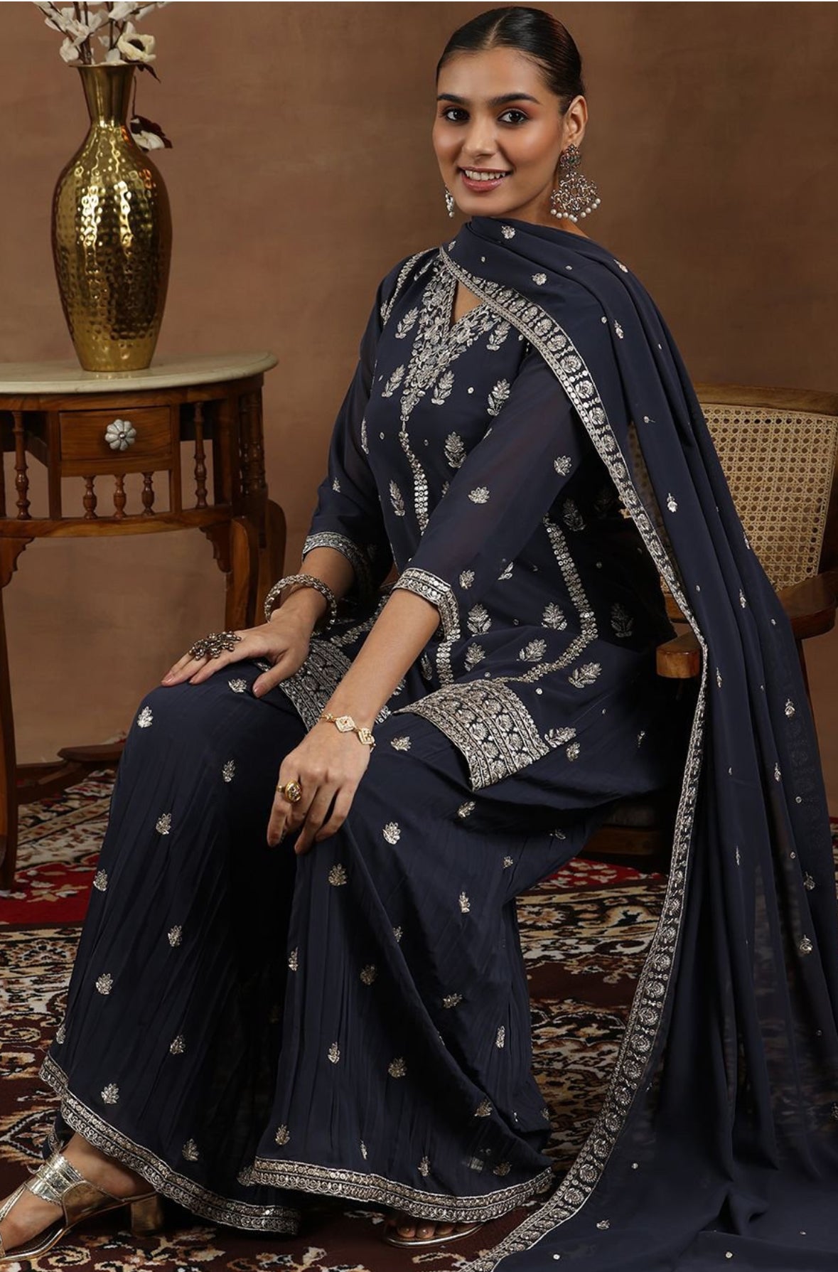 Blue 3 piece Sharara set
