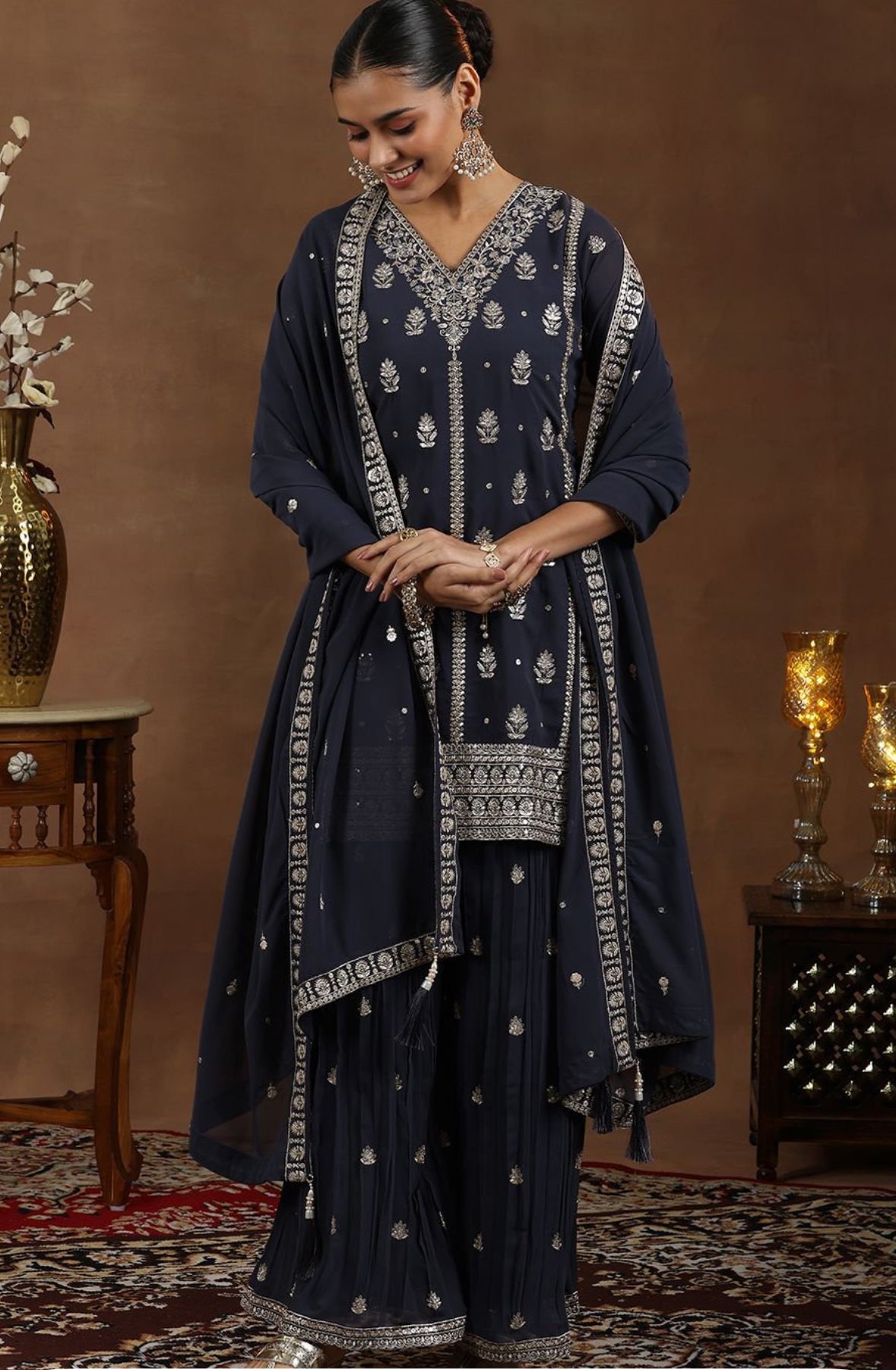 Blue 3 piece Sharara set