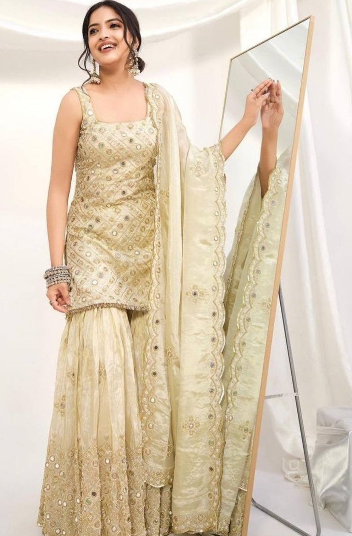 Women's Mirror work 3 piece sharara set 