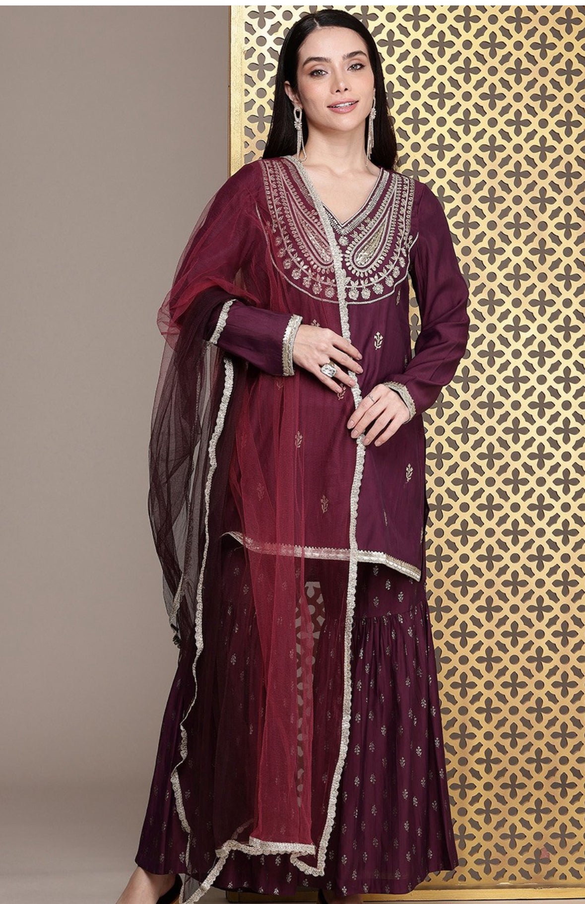 3 piece silk Sharara set