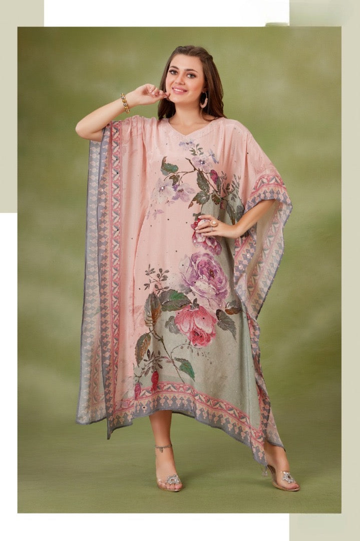 Pink Floral long kaftan