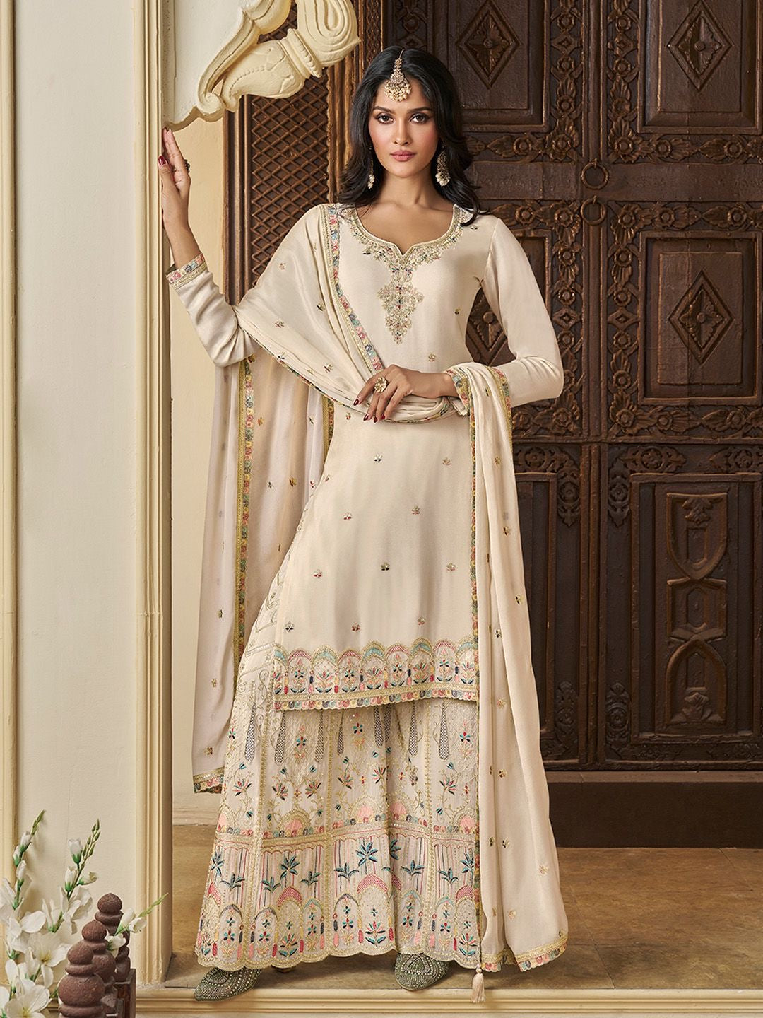 Cream Sharara set