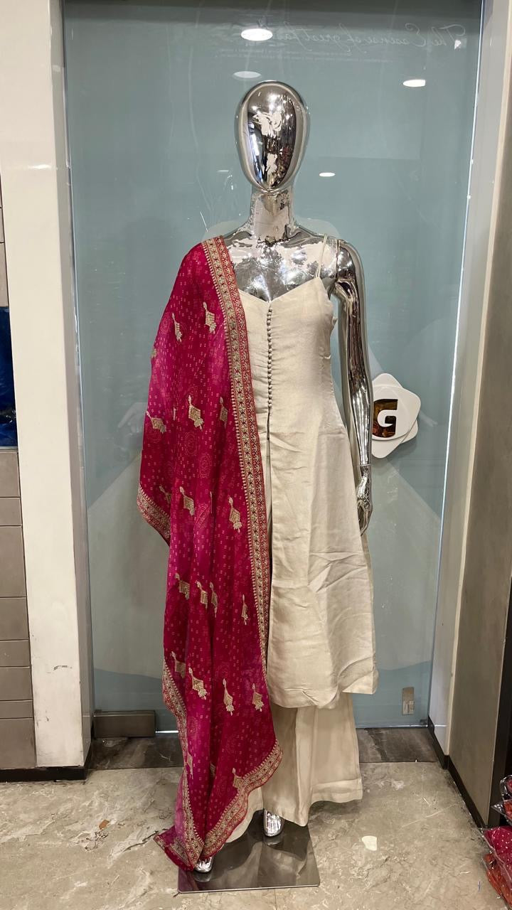 Ivory Anarkali with heavy silk dupatta
