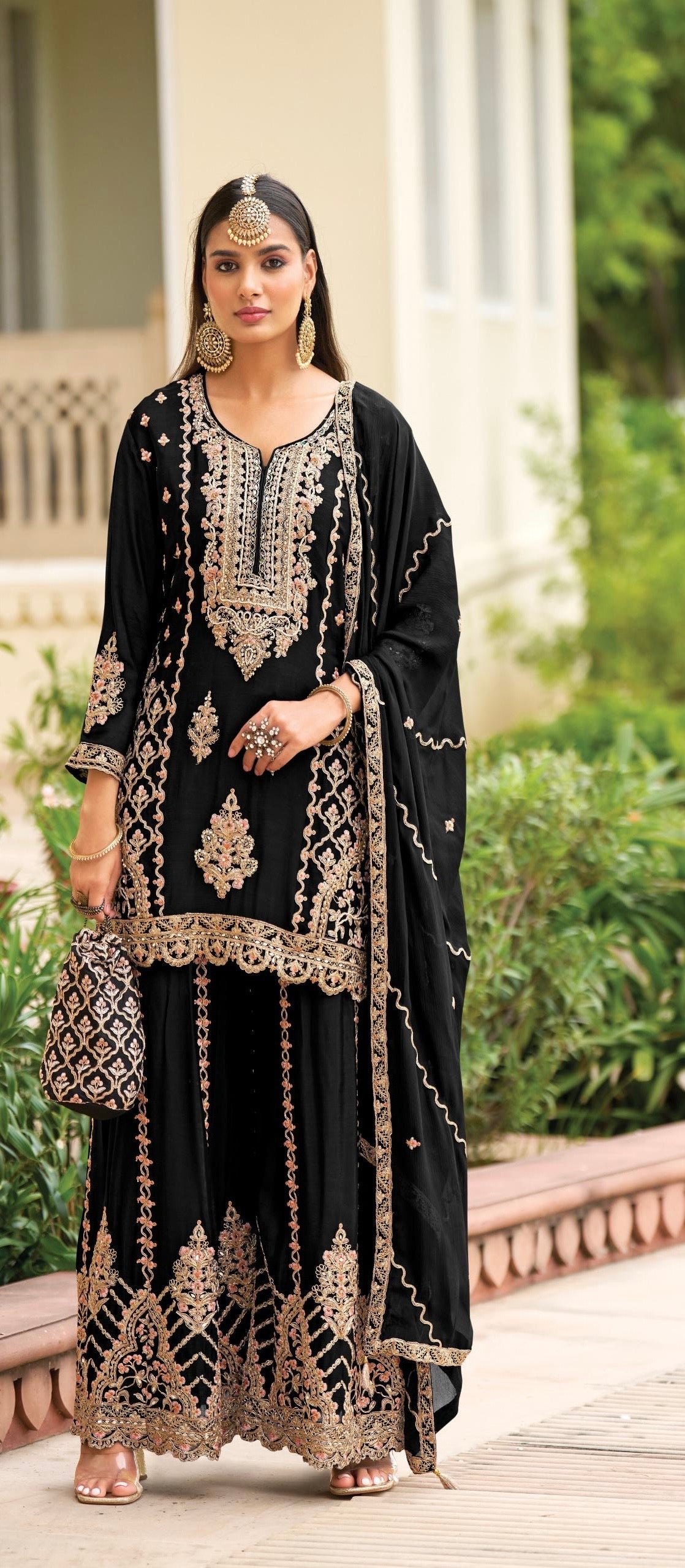 3-Piece Heavy Silk Suit with Embroidered