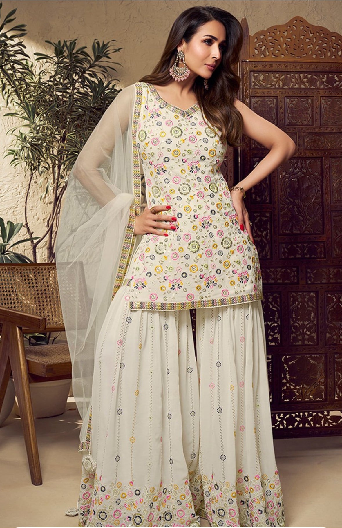 womens georgette flared sharara set