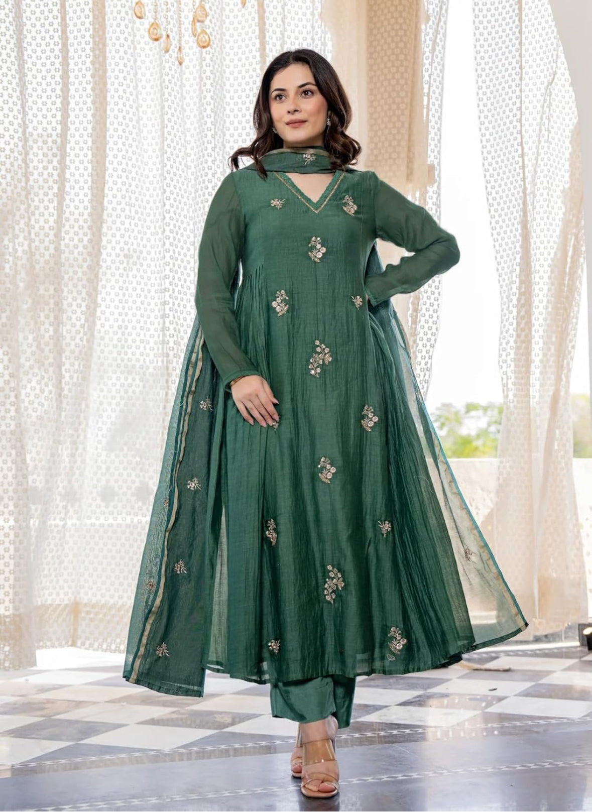 women flared anarkali 3 piece set 