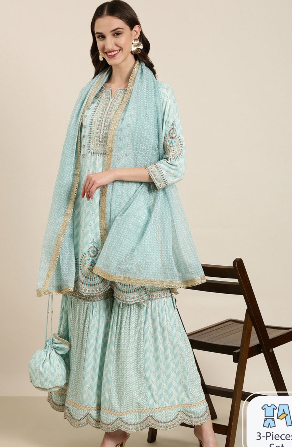 womens flared 3 piece sharara set 
