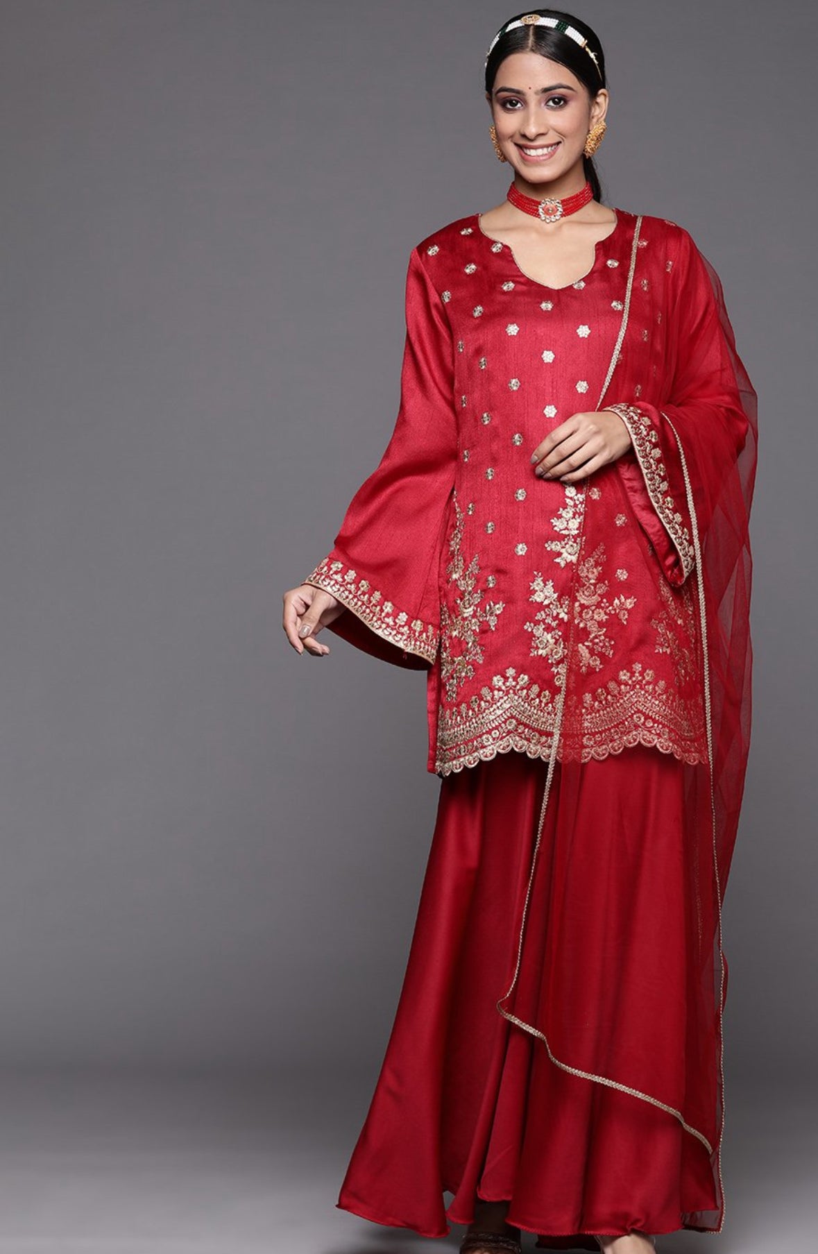 womens flared 3 piece sharara set 